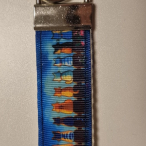 Handgemachter Schlüsselanhänger – Katzen, blau, lang
