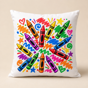 Kissenbezug 40 × 40 cm – Bunte Wachsmalstifte