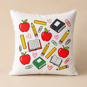 Kissenbezug 40 × 40 cm – Bücher, Äpfel & Stifte