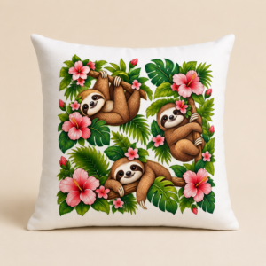Kissenbezug 40 × 40 cm – Faultier & Blumen