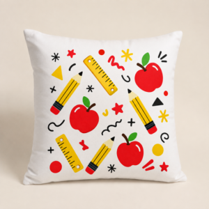 Kissenbezug 40 × 40 cm – Schule mit Apfel & Stift