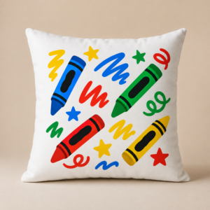 Kissenbezug 40 × 40 cm – Vier Wachsmalstifte