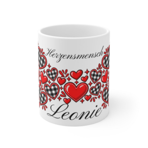 Keramiktasse 330 ml – Herzen auf Karomuster