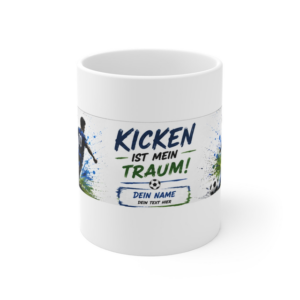 Keramiktasse 330 ml – Fußball Kicken ist mein Traum