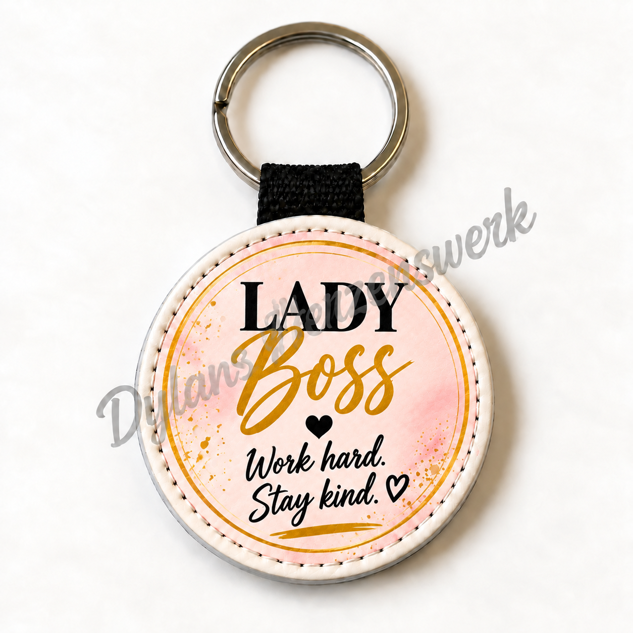 Bedruckter Schlüsselanhänger – Lady Boss Work hard, stay kind, rund