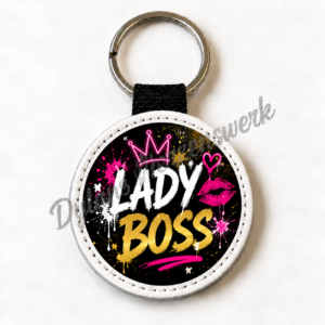 Bedruckter Schlüsselanhänger – Lady Boss Gold Boss, rund