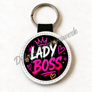 Bedruckter Schlüsselanhänger – Lady Boss Pink Boss, rund